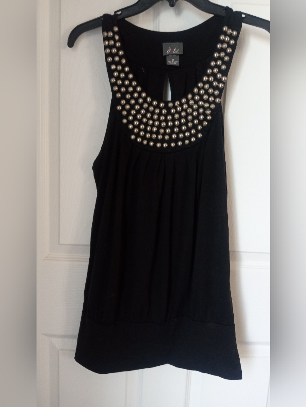 Dots Black Sleeveless Tank with Silver Stud Collar